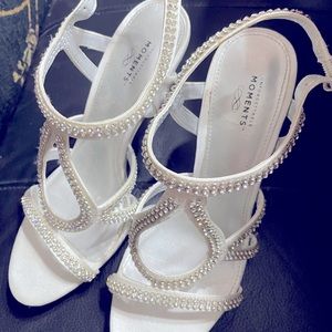 Dressy Ivory off-White Color Satin Heels.  Rhinestones for sparkle worn twice